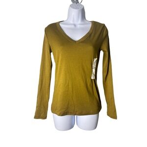 A New Day Womens Olive Green Long Sleeve V Neck T-Shirt Top Pullover XS